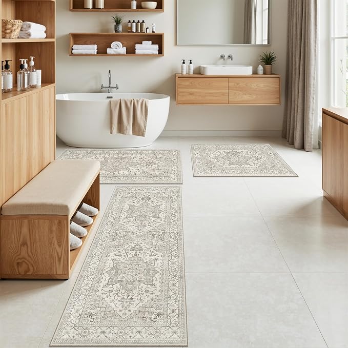 Madane Washable Kitchen Rug Set of 3, Small Area Rug Non-Slip Vintage Entryway
