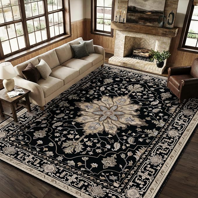 RELEANY Area Rugs 8'x10' Washable Non-Slip, Floral Vintage Distress Medallion
