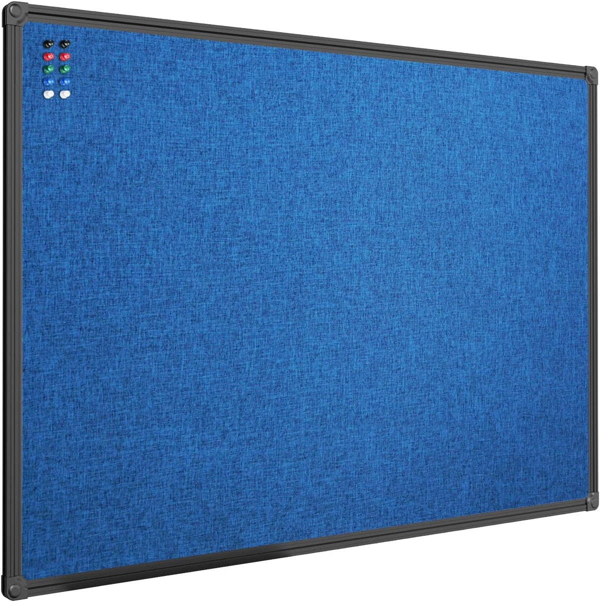 JILoffice Cork Linen Bulletin Board 36 X 24 Inch (Blue), Black Aluminum Frame Wall Mounted Board Memo Pin Board for Office Home and School