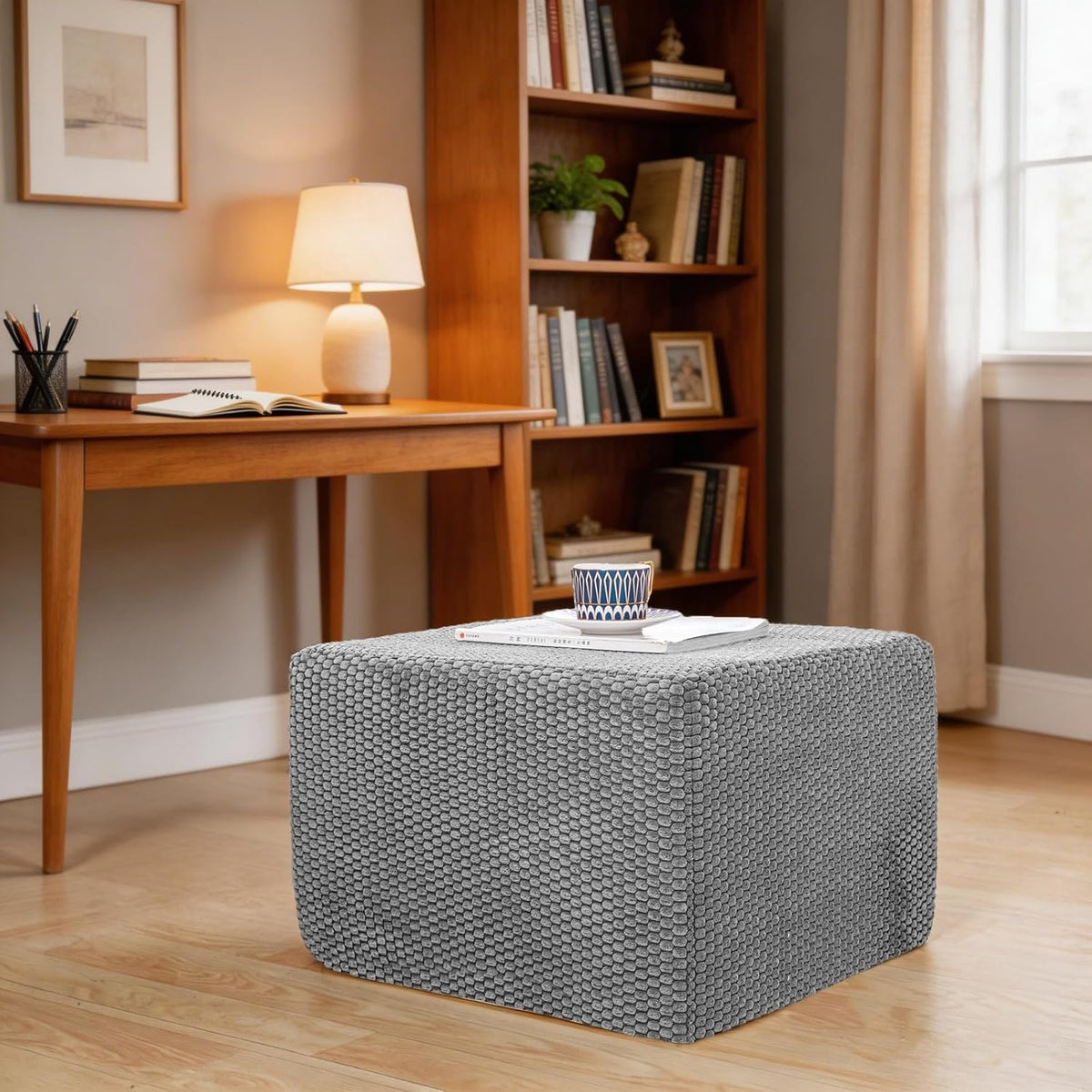 Functional Ottoman Pouf – Ergonomic Ottoman Foot Rest for Couch (Gray, 20x20x14 Inches, Square)