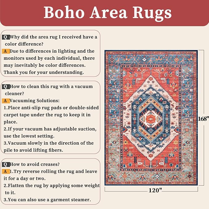 SERISSA 10x14 Area Rugs for Living Room, Large Washable Non-Slip Boho Rug
