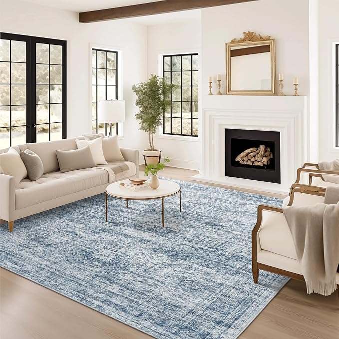Soalmost 9x12 Area Rugs for Living Room, Non Slip Machine Washable Vintage Rugs