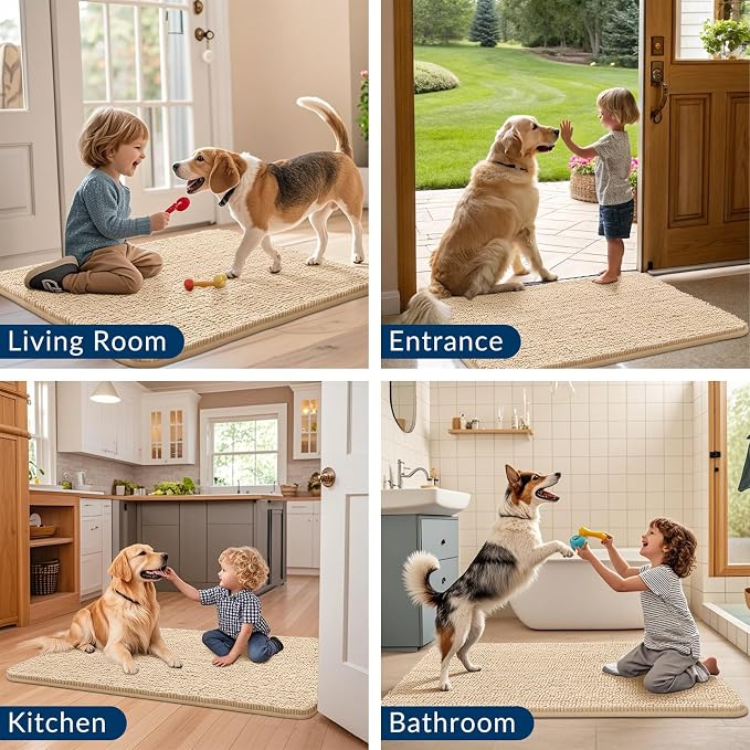 Smiry Dog Door Mat for Muddy Paws 70x32, Absorbent Dirt Trapper, Non-Slip