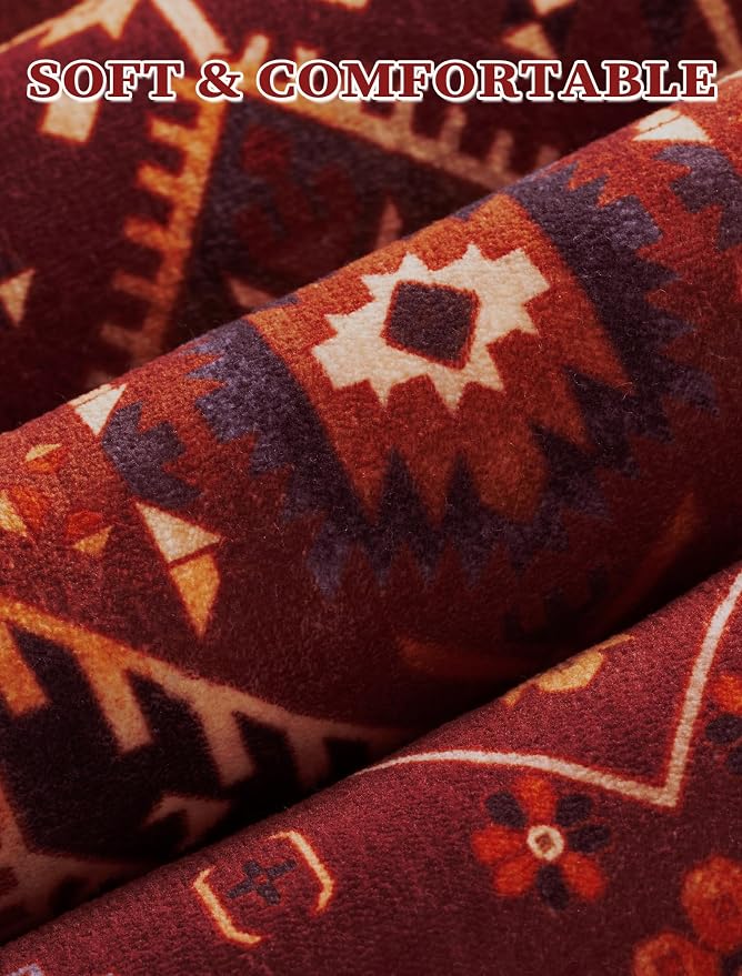 SERISSA Boho Washable Runner Rug, 2x6 Rug Runner Non-Slip Vintage Rustic Red