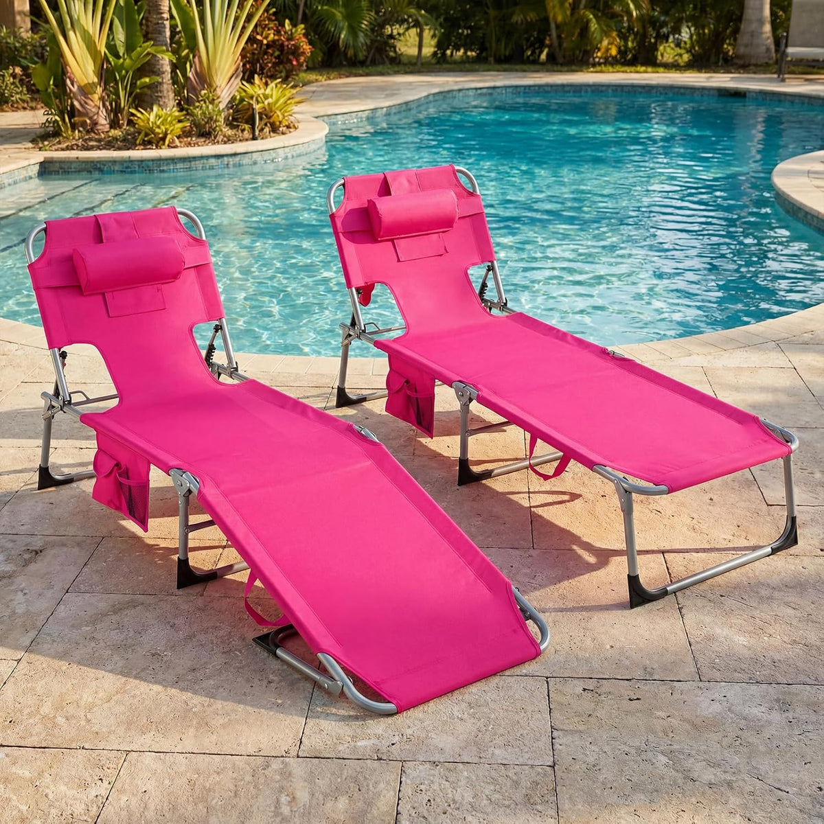 Goplus Tanning Chair, Folding Adjustable Patio Lounge Chair with Face Hole, Removable Pillow, 330LBS, Carry Strap, Outdoor Sunbathing Chair, Lightweight Portable Beach Lounge Chair, No Assembly