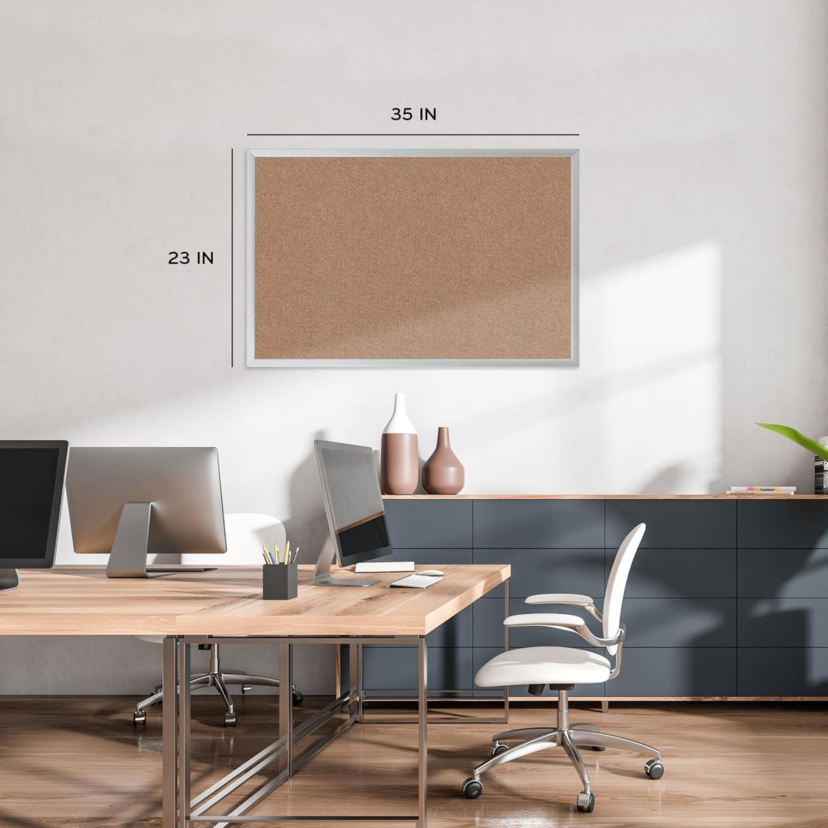 U Brands Cork Bulletin Board, 36" x 24", Silver Aluminum Frame, Industrial Grade Pinning Surface