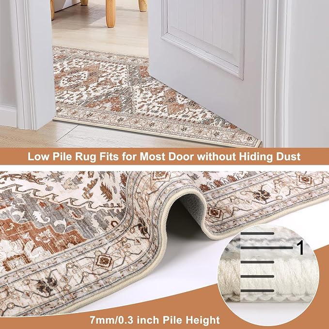Yamaziot Washable Runner Rug, 2x10 Non-Slip Boho Vintage Hallway Rug Runner