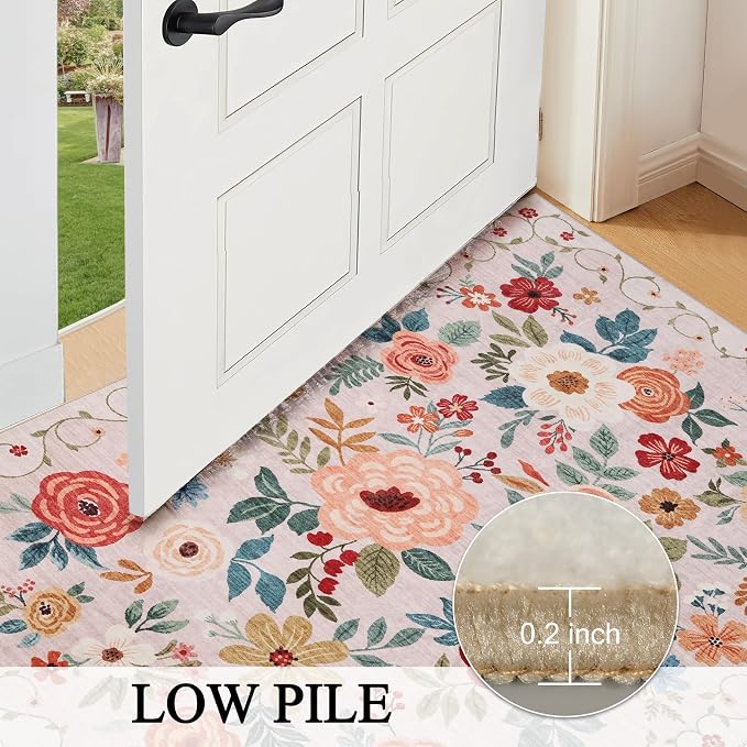 DUKINO 3x12 Washable Runner Rug, Non Slip Soft Floral Hallway Runner Rug