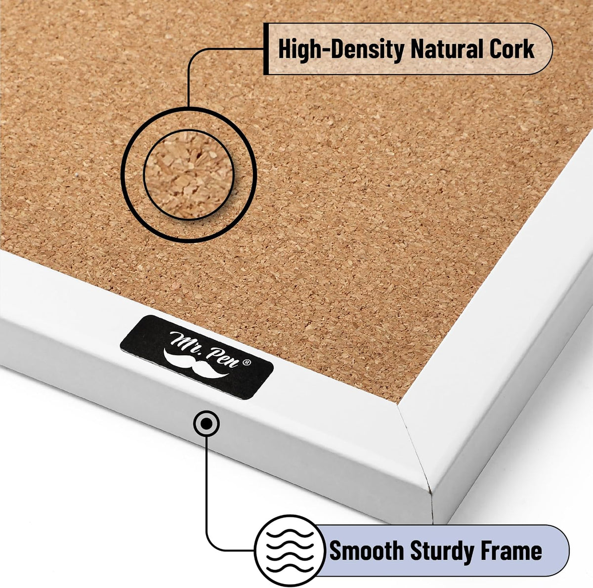 Mr. Pen- Cork Board, 24”x36”, White Frame, Cork Bulletin Board