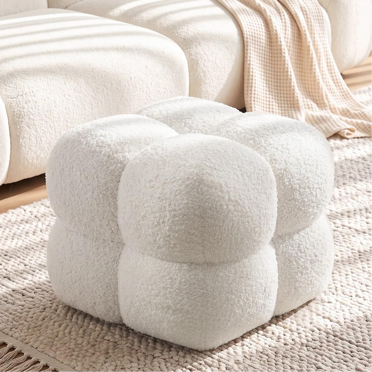 Zesthouse Square Pouf Ottoman Footstool, Modern Vanity Chair for Bedroom