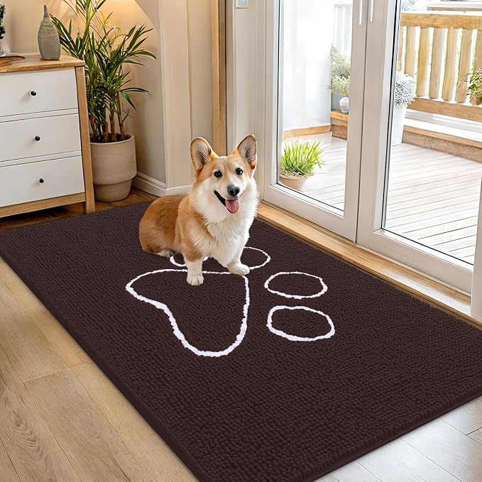 OLANLY Dog Door Mat for Muddy Paws 54x32, Paw Print Design, Absorbs Moisture