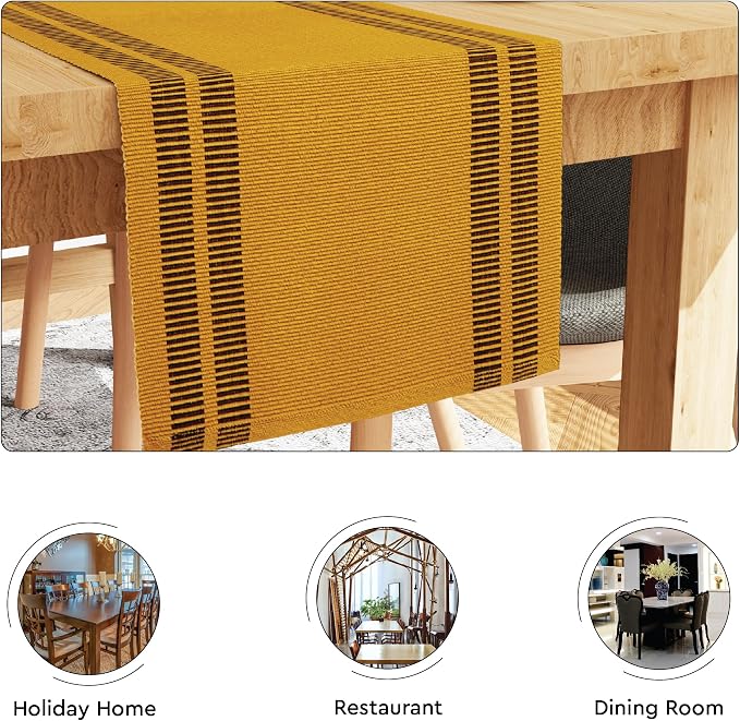 Encasa XO Table Runner, Yarn Dyed Ribbed Cotton 13"x54" | Ladder Yellow