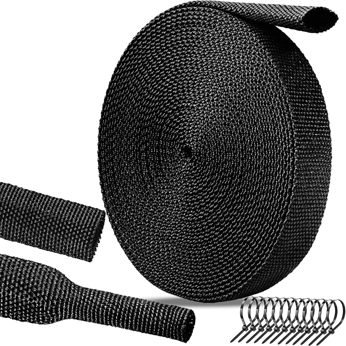 16 Ft-1 Inch 2:1 Heat Shrink Wire Loom Braided Cable Sleeves, Heat Resistant Fabric Woven Shrink Tubing Wiring Harness for Protection Automotive, Harness Cable Sheath Tubing, Cable Management
