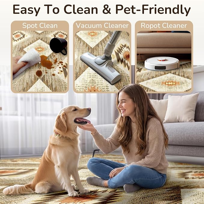 BESTSWEETIE Area Rug 6x6 Rug Machine Washable Non-Slip Low Pile Print Pattern