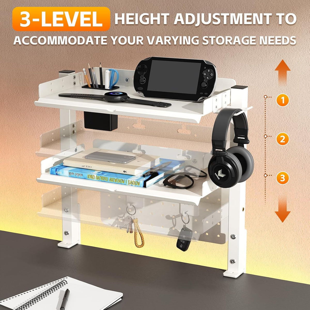 Metal Clamp On Desk Shelf,Storage Shelves with Pegboard and Pencil Holder
