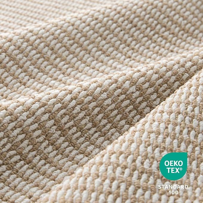Faux Jute Hallway Runner Rug 2'x6', Washable & Non-Slip, Taupe & White | 0.27"