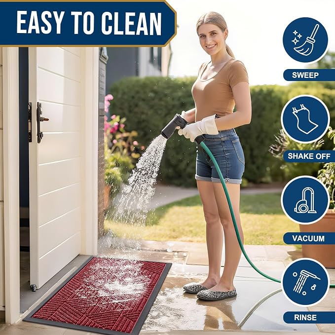 Smiry Front Door Mat Outside Entrance, Heavy Duty Sturdy Natural Rubber Doormat