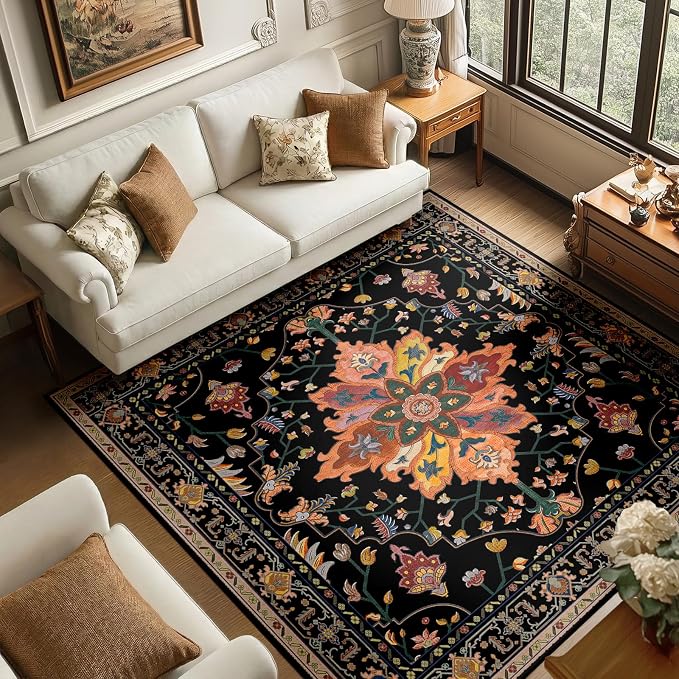 RELEANY Area Rugs Square 6ft Washable Non-Slip, Floral Vintage Distress
