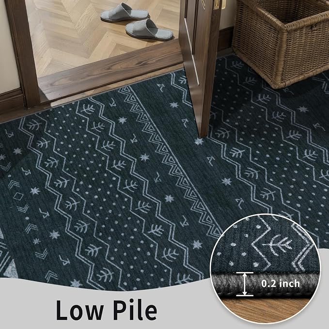 SERISSA 2x6 Kitchen Runner Rug, Washable Non-Slip Grey Boho Rug, Soft Low-Pile