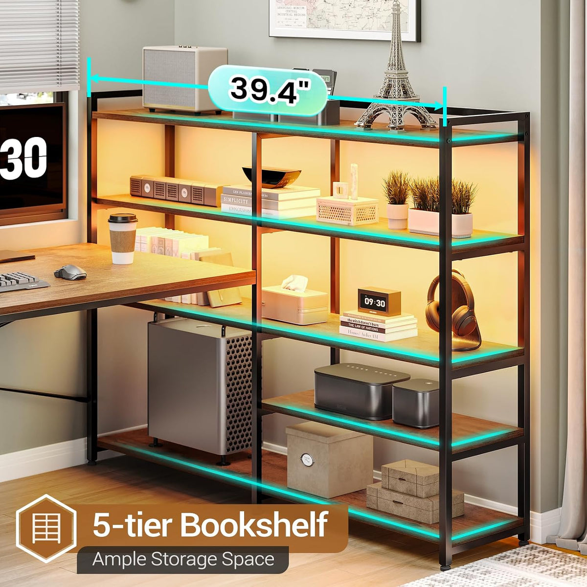 SEDETA 64.5" Reversible L Shaped Office Desk with Storage Drawers, Shelves