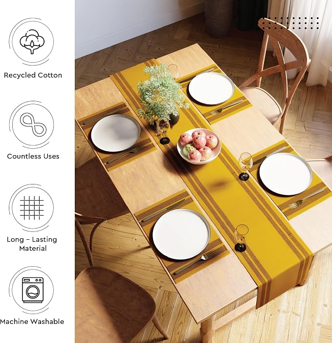 Encasa XO Table Runner, Yarn Dyed Ribbed Cotton 13"x54" | Ladder Yellow