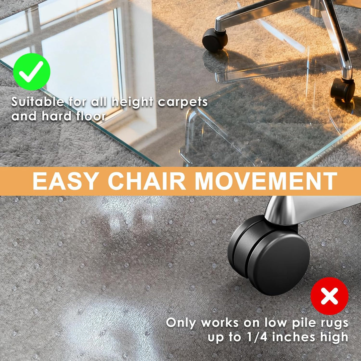 Azadx Tempered Glass Chair Mat for Carpet 36" x 48" Heavy Duty Chair Mat