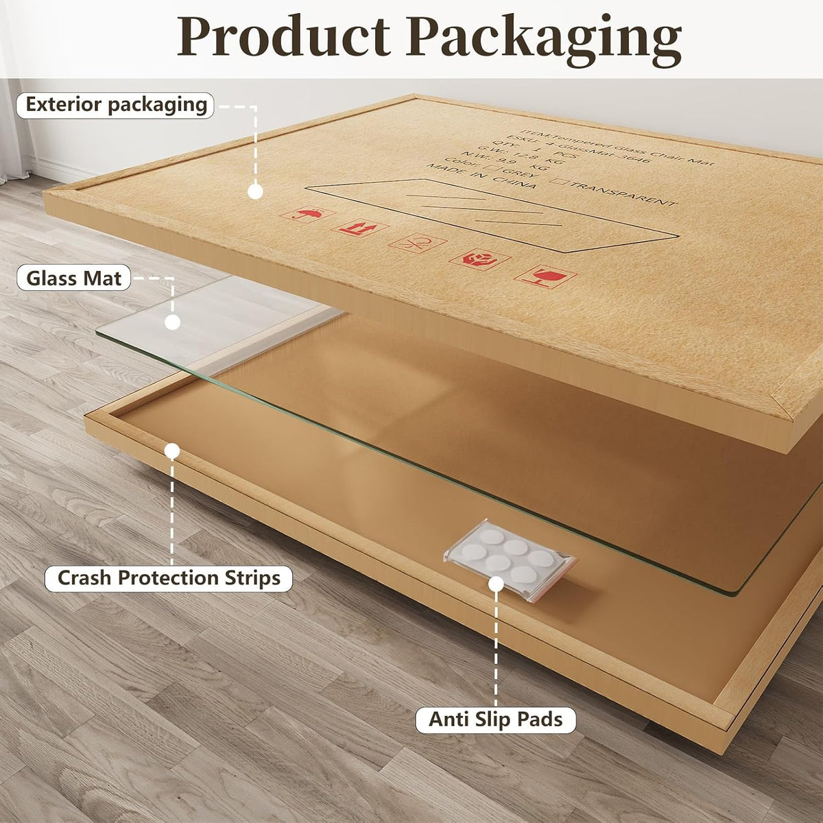 Tempered Glass Chair Mat for Carpet, 60"x80" Clear Floor Mat