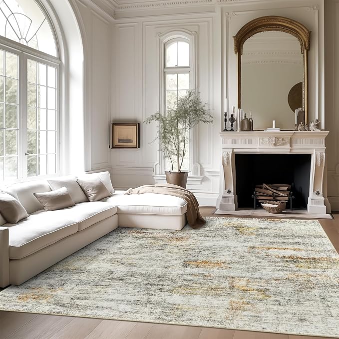 Soalmost 9x12 Area Rugs for Living Room, Non Slip Machine Washable Vintage Rugs