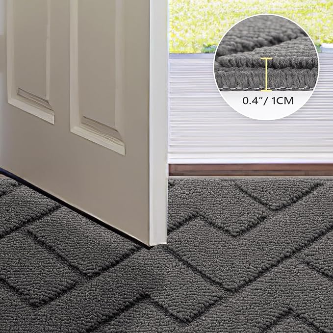 hicorfe Door Mat Indoor Entrance, TPR Backing Dirt Trapper Front Door Mat