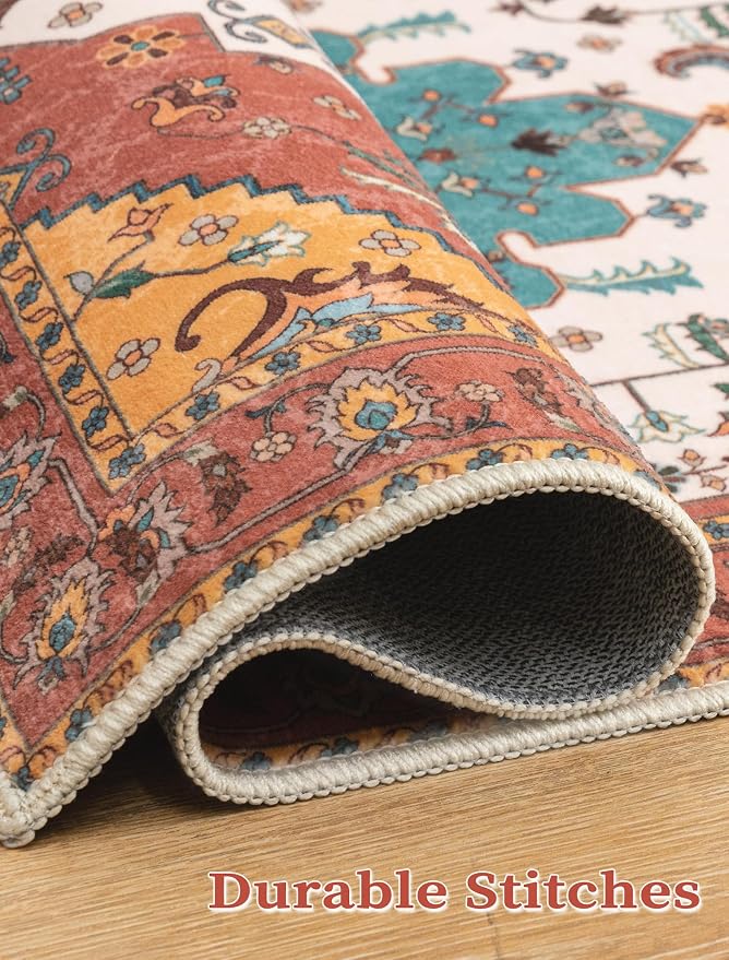SERISSA Boho Washable Runner Rug, 2x5 Rug Non-Slip Vintage Orange Hallway