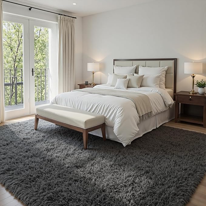 5x8 Area Rugs for Living Room: Soft Fluffy Shag Light Grey Rugs for Bedroom