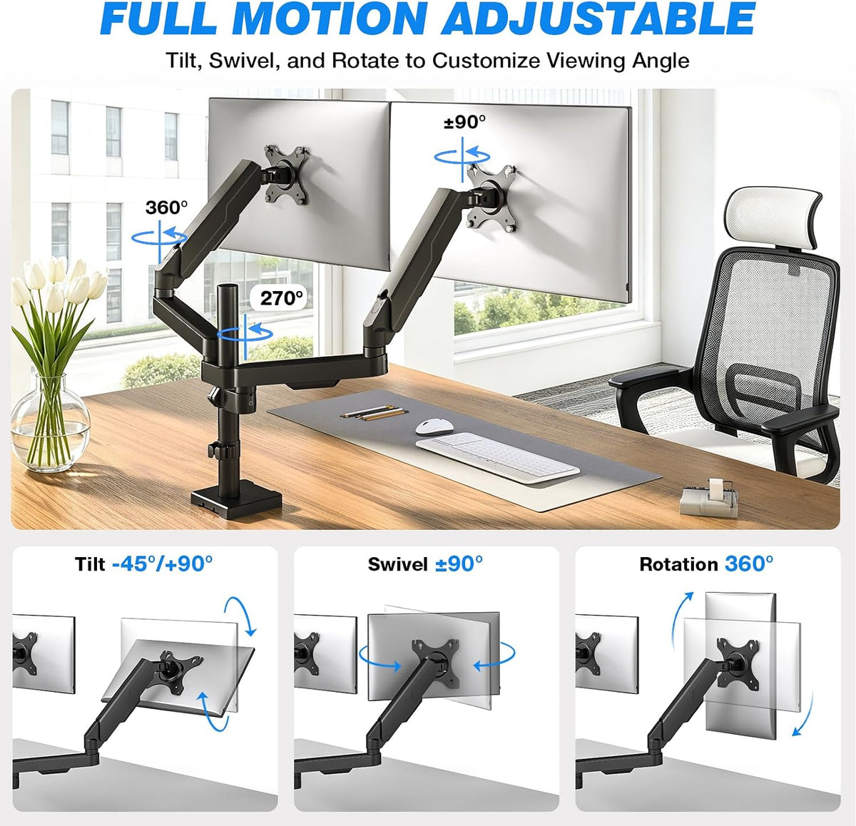 Rfiver Dual Monitor Stand Desk Mount for 17-34" Screens Holds up to 22lbs