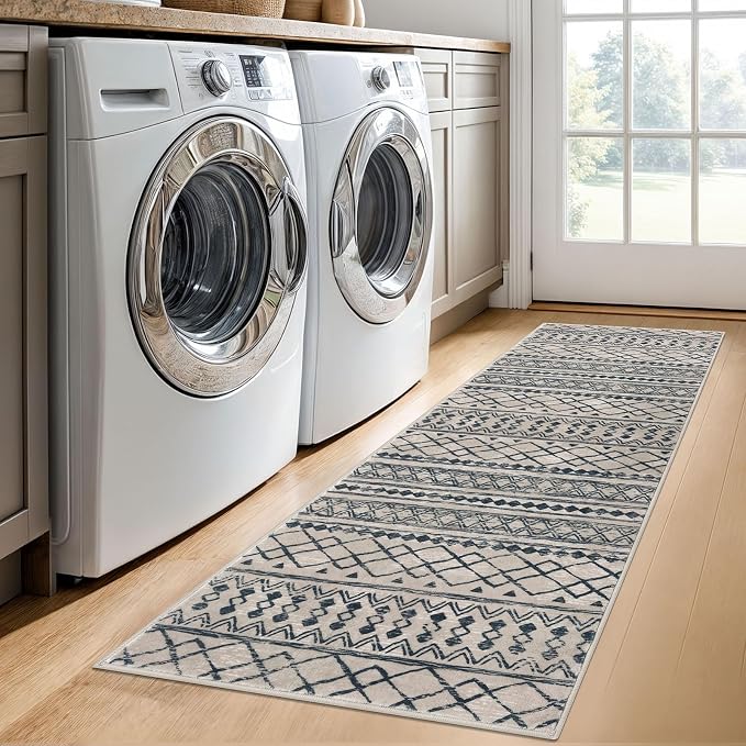KUTA Moroccan Washable Hallway Runner Rug, 2x6 Non-Slip Vintage Light Brown