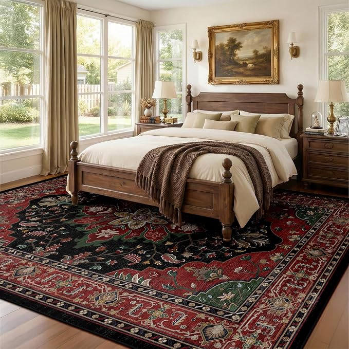 RELEANY Area Rugs 7'x9' Washable Non-Slip, Floral Vintage Distress Medallion