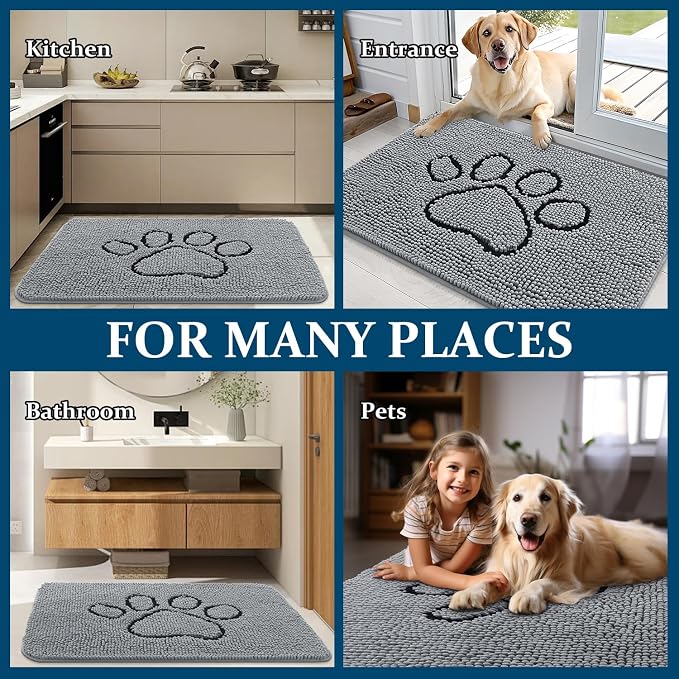 OLANLY Dog Door Mat for Muddy Paws 44x24, Paw Print Design, Absorbs Moisture