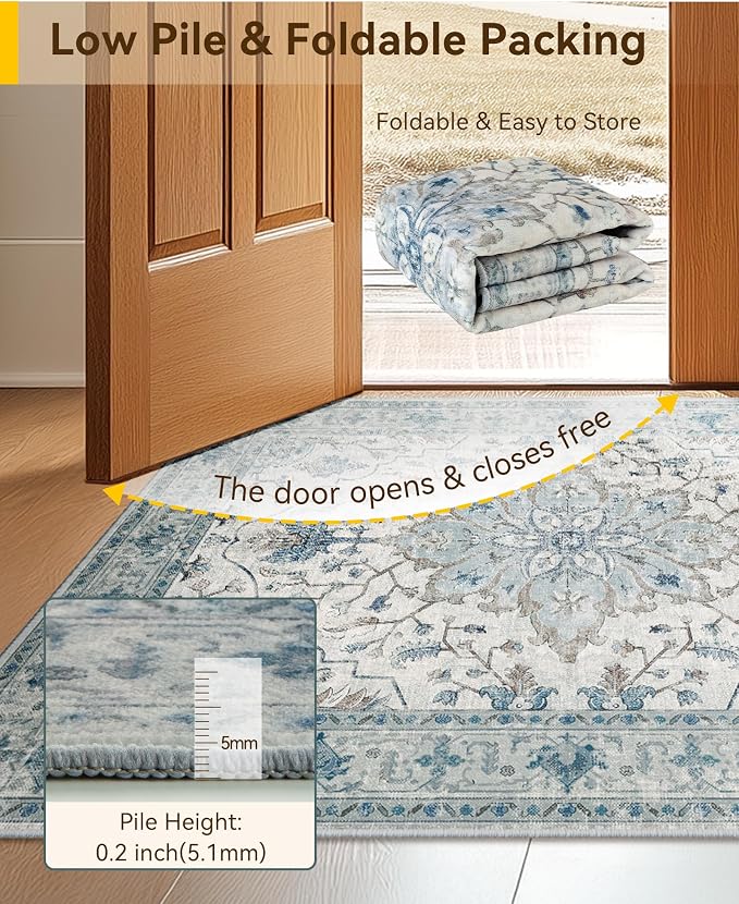 RELEANY Area Rugs Runner 2'6"x8' Washable Non-Slip, Floral Vintage Distress