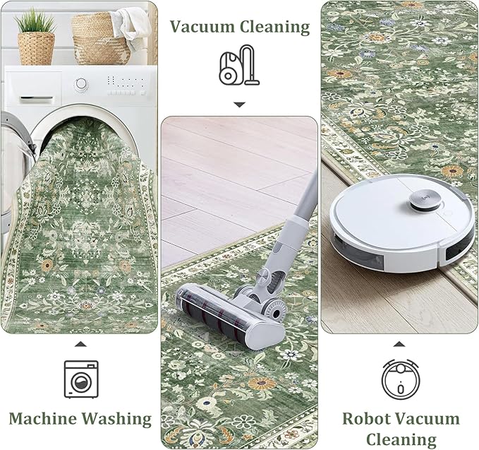 Yamaziot Washable Area Rug 5x7 – Non-Slip Boho Floral Living Room Rug
