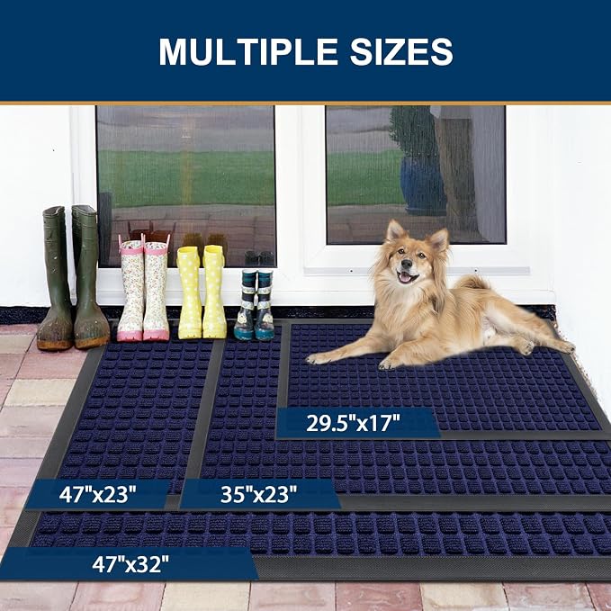 Smiry Front Door Mat Outside Entrance, Heavy Duty Natural Rubber Doormat