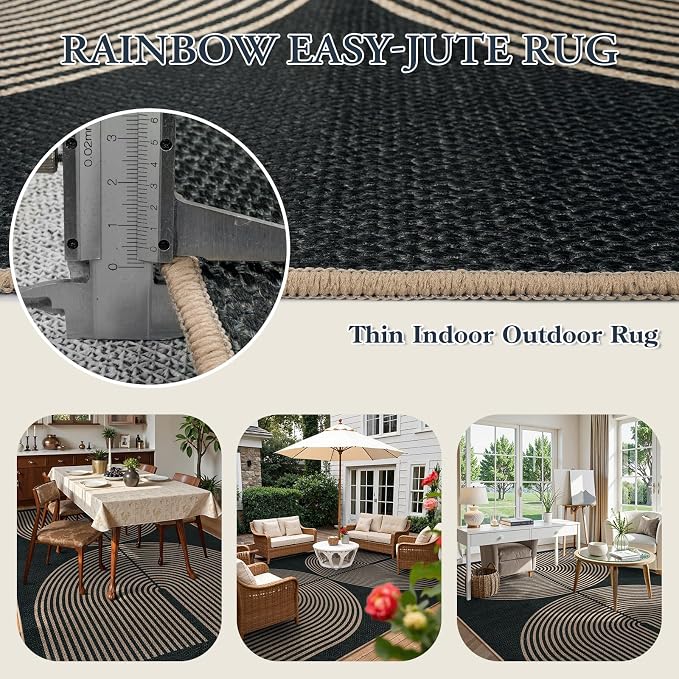 Lahome Enfys Rainbow Easy Jute Outdoor Carpet, Washable Rugs 9x12