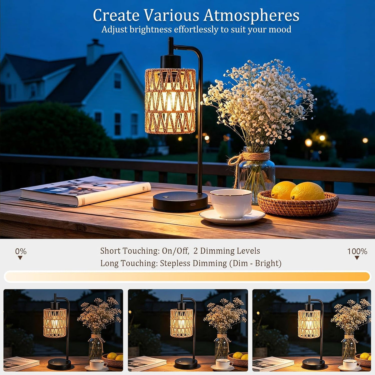 Rechargeable Outdoor Patio Table Lamps, Cordless, Set of 2