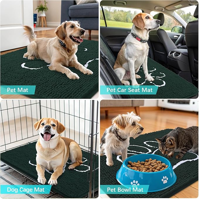 OLANLY Dog Door Mat for Muddy Paws 47x24, Paw Print Design, Absorbs Moisture