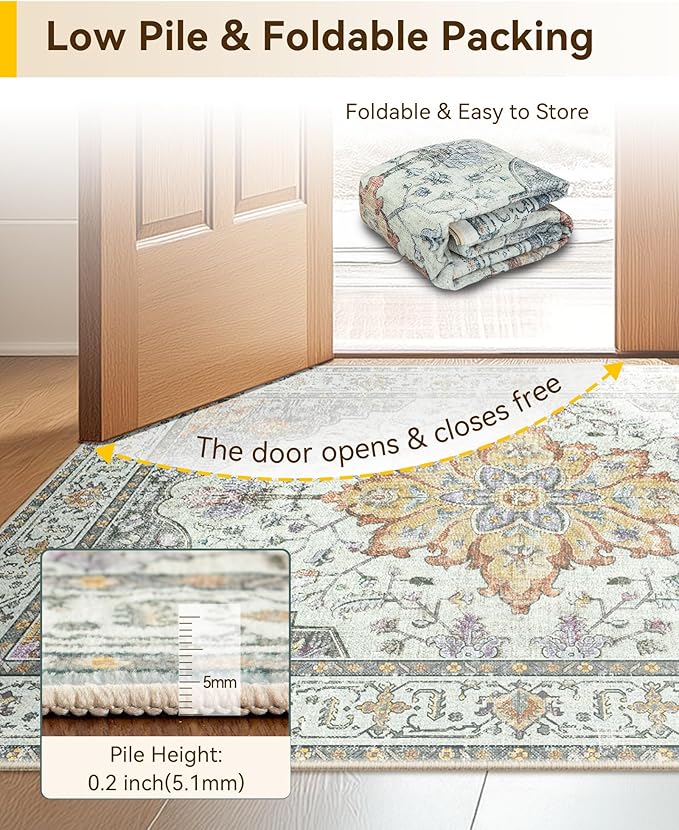 RELEANY Area Rugs Small 2'6"x4' Washable Non-Slip, Floral Vintage Distress