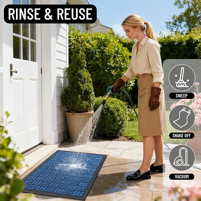 OLANLY Front Door Mat Outside Entrance 33x21, Heavy Duty Sturdy Natural Rubber