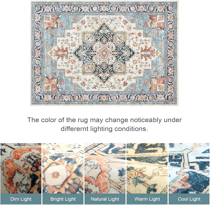 Lofus 8x10 Washable Rugs Non-Slip, Vintage Floral Area Rug