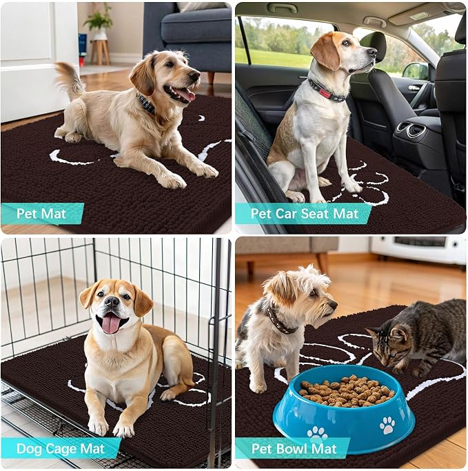 OLANLY Dog Door Mat for Muddy Paws 34x21, Paw Print Design, Absorbs Moisture