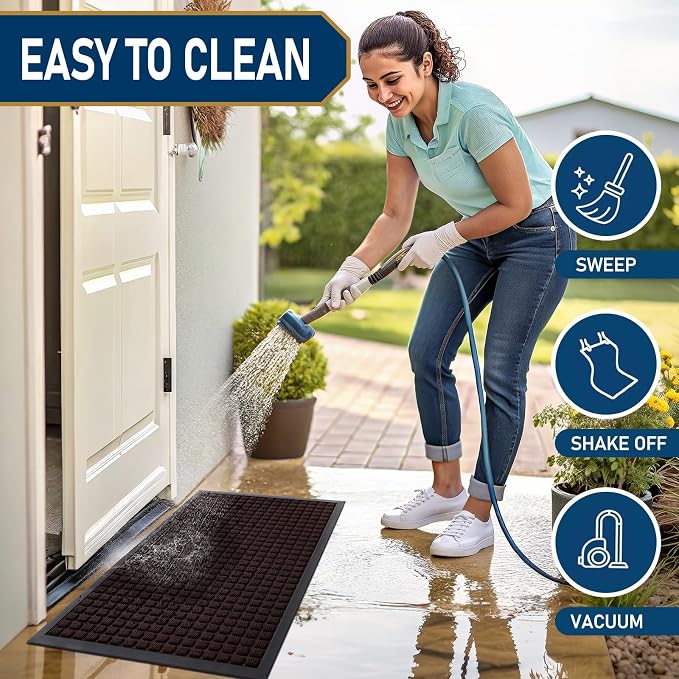 Smiry Front Door Mat Outside Entrance, Heavy Duty Natural Rubber Doormat