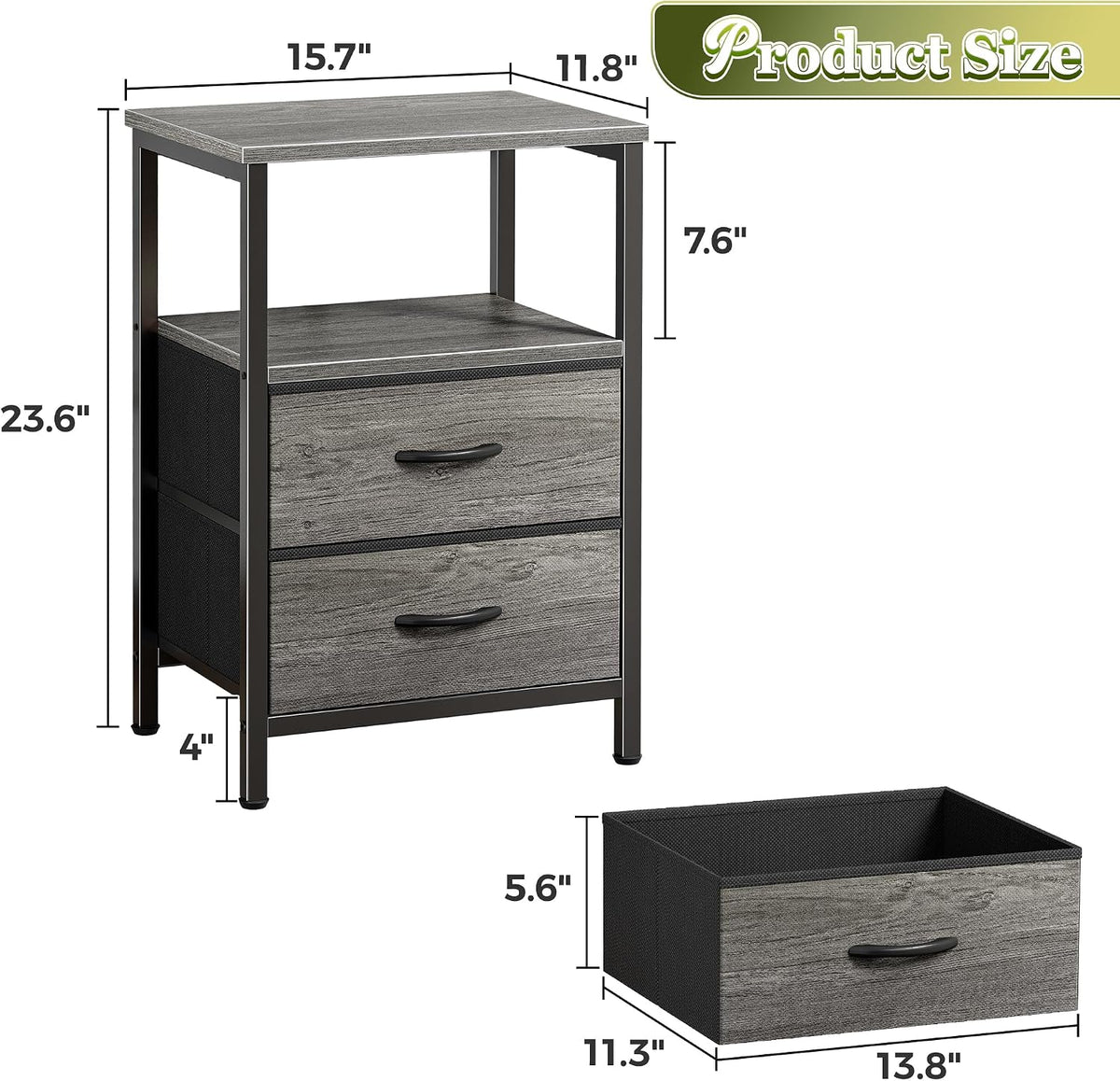 Huuger Night Stand Set of 2, Nightstand with 2 Drawers, Bedside Table