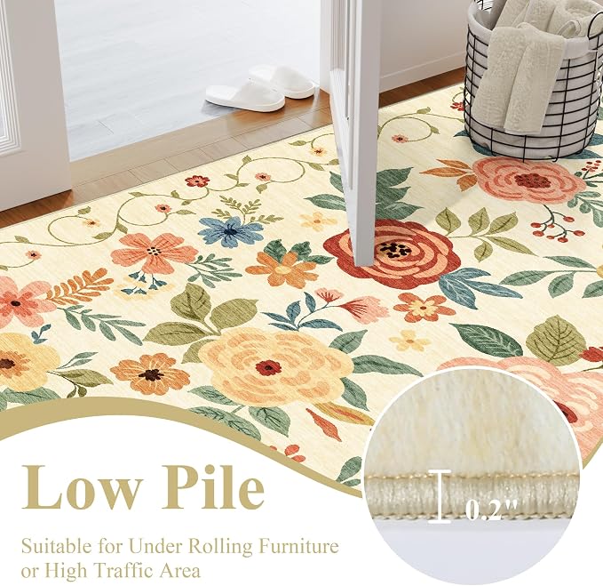 DUKINO 2.6x12 Kitchen Runner Rug, Lightweight Floral Washable Rug