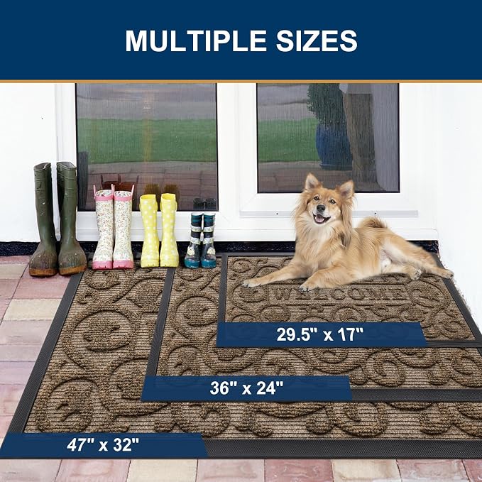 Smiry Welcome Door Mat Outside Entrance, Heavy Duty Trap Dirt and Moisture Easy