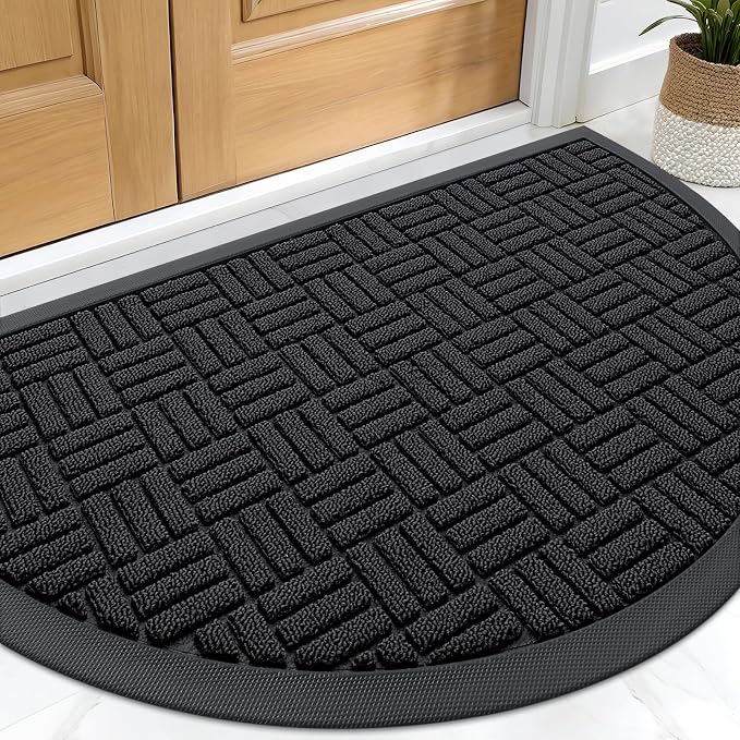 OLANLY Half Circle Door Mat Outside Entrance 29.5x17, Heavy Duty Sturdy Natural